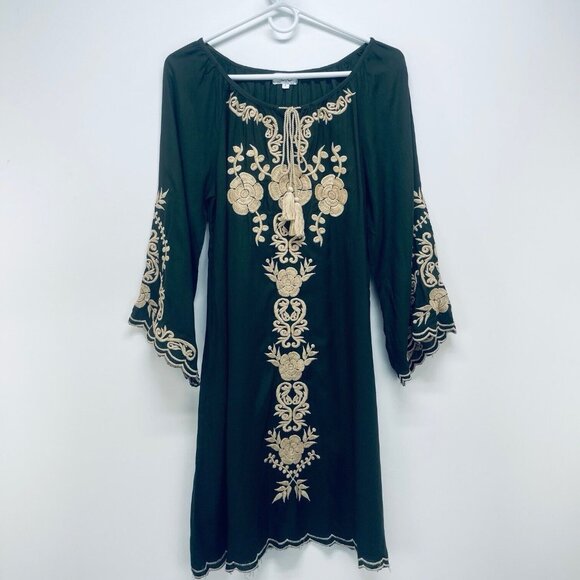 C/C Dresses & Skirts - C/C Chic Connection Navy Dress Size S Green Embroidered Floral Long Sleeve